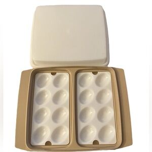 Vintage Tupperware Tray Deviled Egg Keeper Carrier Container Beige‎